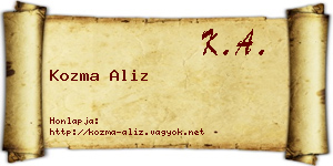 Kozma Aliz névjegykártya